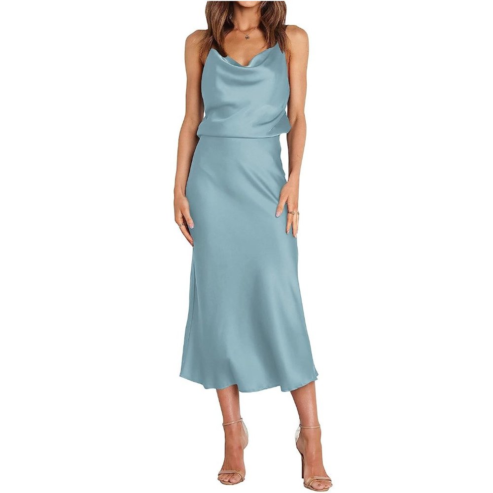 Blue Cowl Neck Slip Dress